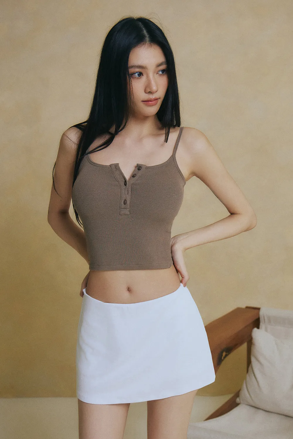 一見鍾情羅紋細肩詐騙胸 BraTop（附兩種襯墊）<br>Elegant Rib Knit Spaghetti Strap Bra Top