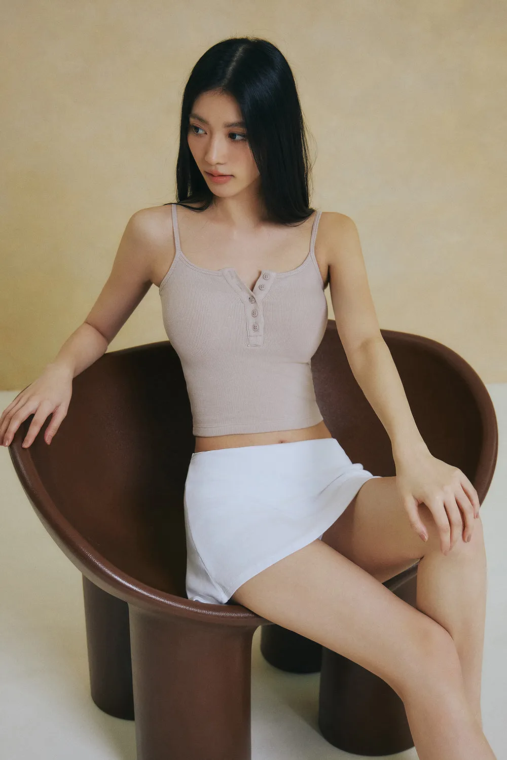 一見鍾情羅紋細肩詐騙胸 BraTop（附兩種襯墊）<br>Elegant Rib Knit Spaghetti Strap Bra Top