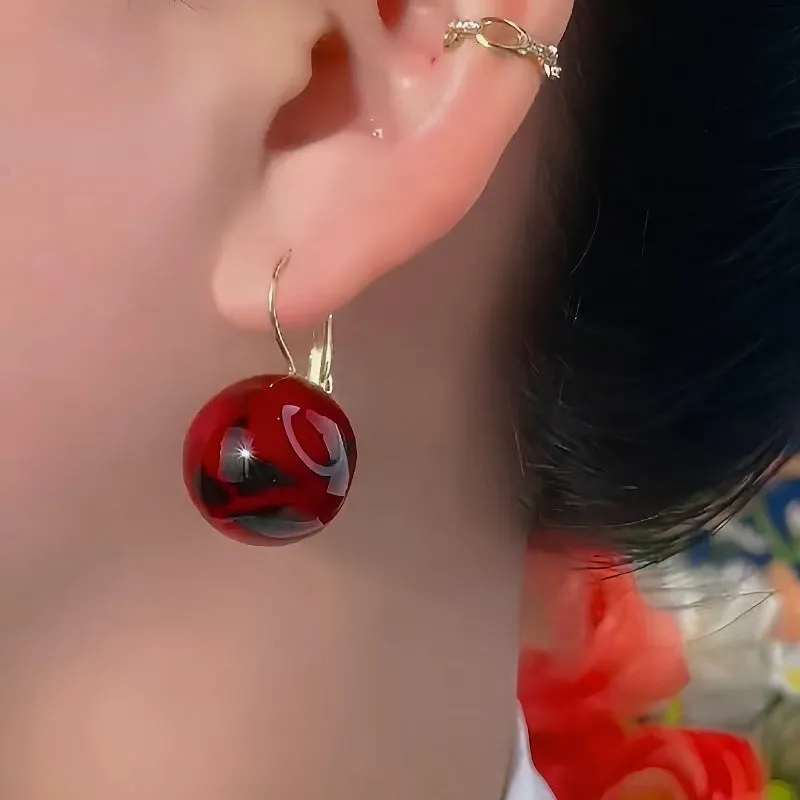 14K Gold-Plated Exquisite Smudged Red Ball Earrings