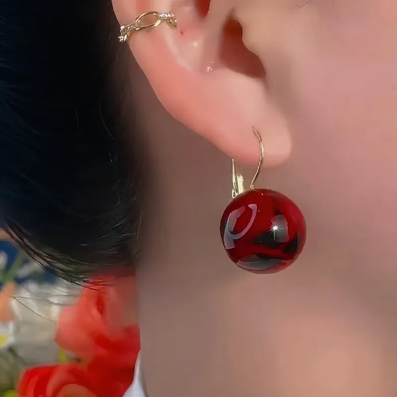 14K Gold-Plated Exquisite Smudged Red Ball Earrings