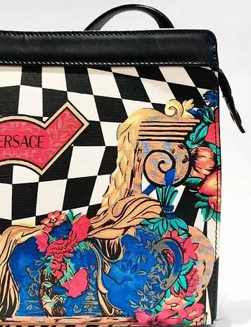 1980s GIANNI VERSACE Block CHECKERED FLOWER PRINT SHOULDER BAG