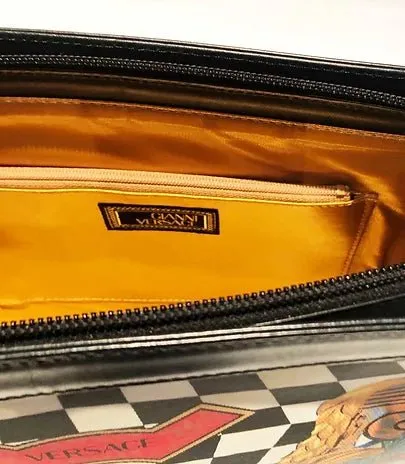 1980s GIANNI VERSACE Block CHECKERED FLOWER PRINT SHOULDER BAG