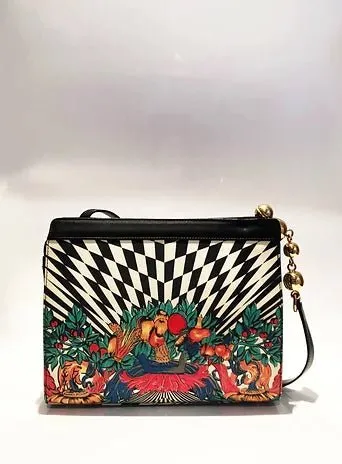 1980s GIANNI VERSACE Block CHECKERED FLOWER PRINT SHOULDER BAG