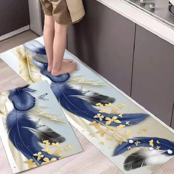 2pcs Exquisite Rubber Bottom Kitchen Mats