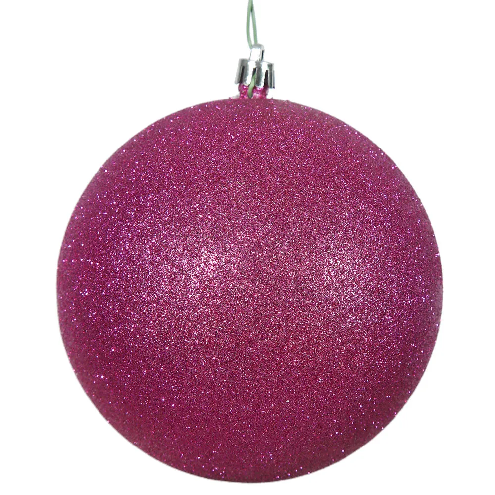 6PK - 4" Magenta Glitter Shatterproof Christmas Ball Ornament
