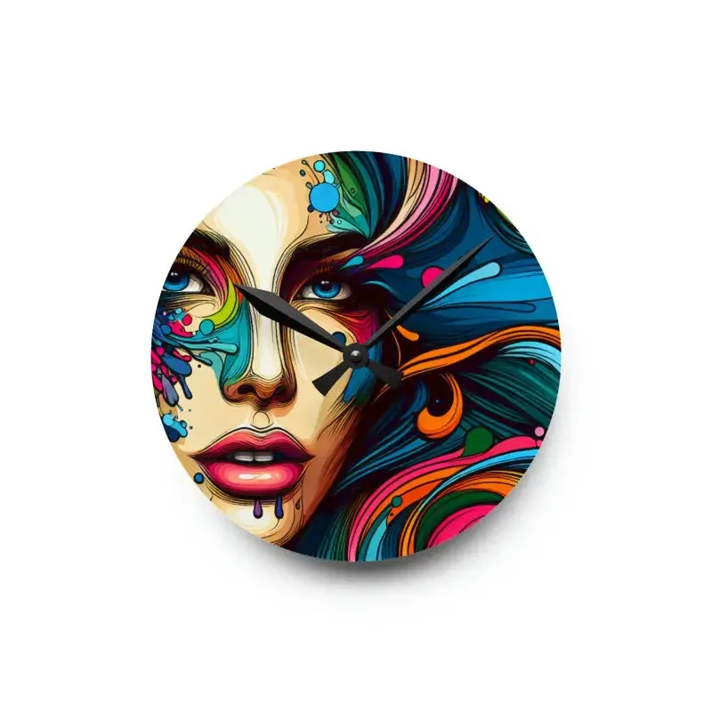 Artistic Acrylic Wall Clock Featuring Woman's Face Design
