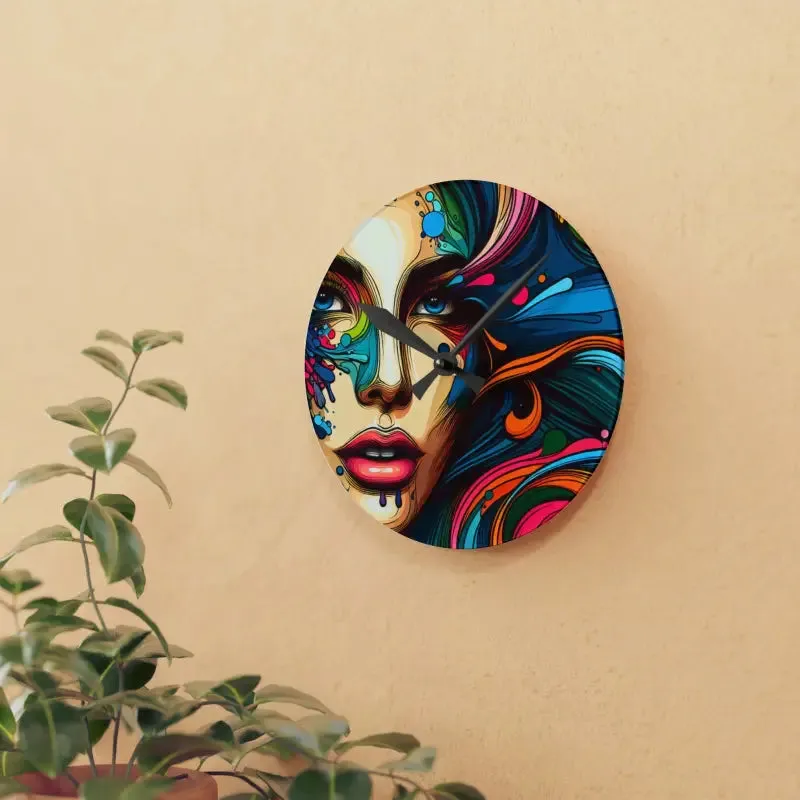 Artistic Acrylic Wall Clock Featuring Woman's Face Design