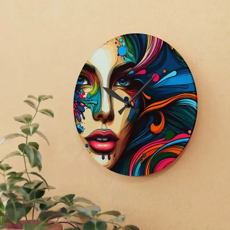 Artistic Acrylic Wall Clock Featuring Woman's Face Design