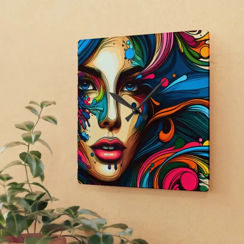 Artistic Acrylic Wall Clock Featuring Woman's Face Design