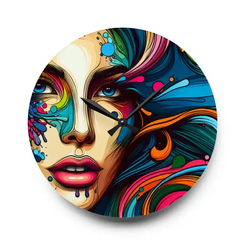 Artistic Acrylic Wall Clock Featuring Woman's Face Design