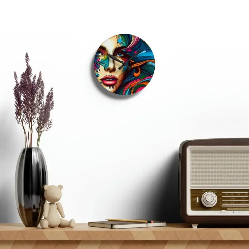 Artistic Acrylic Wall Clock Featuring Woman's Face Design