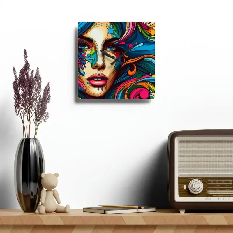 Artistic Acrylic Wall Clock Featuring Woman's Face Design