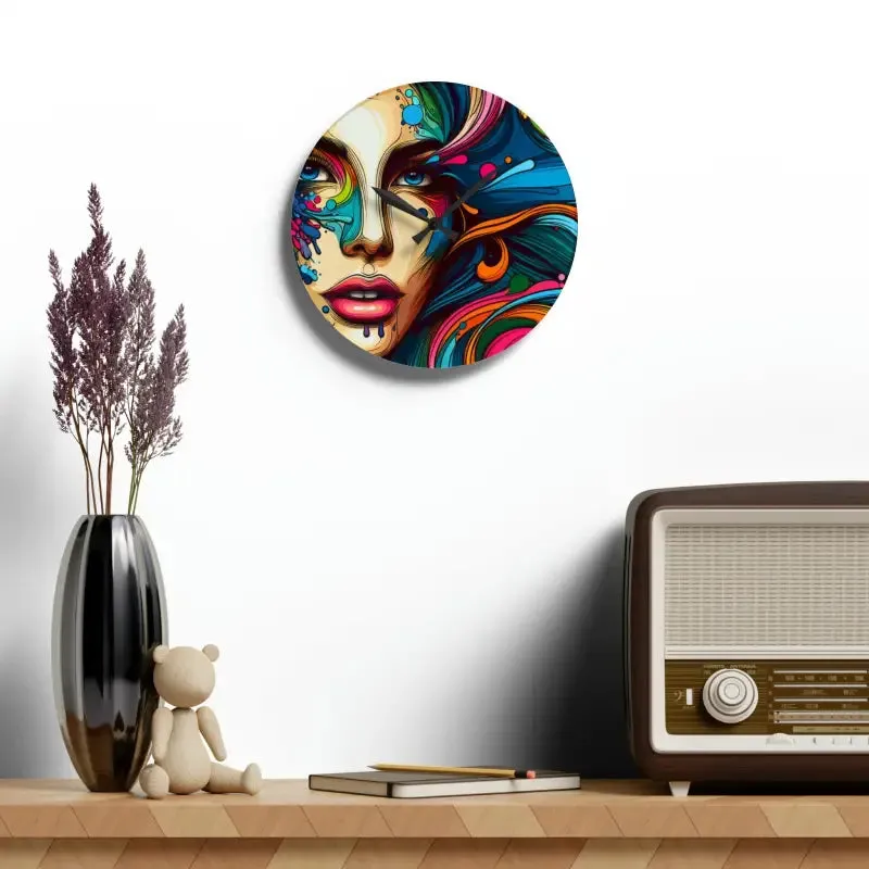Artistic Acrylic Wall Clock Featuring Woman's Face Design