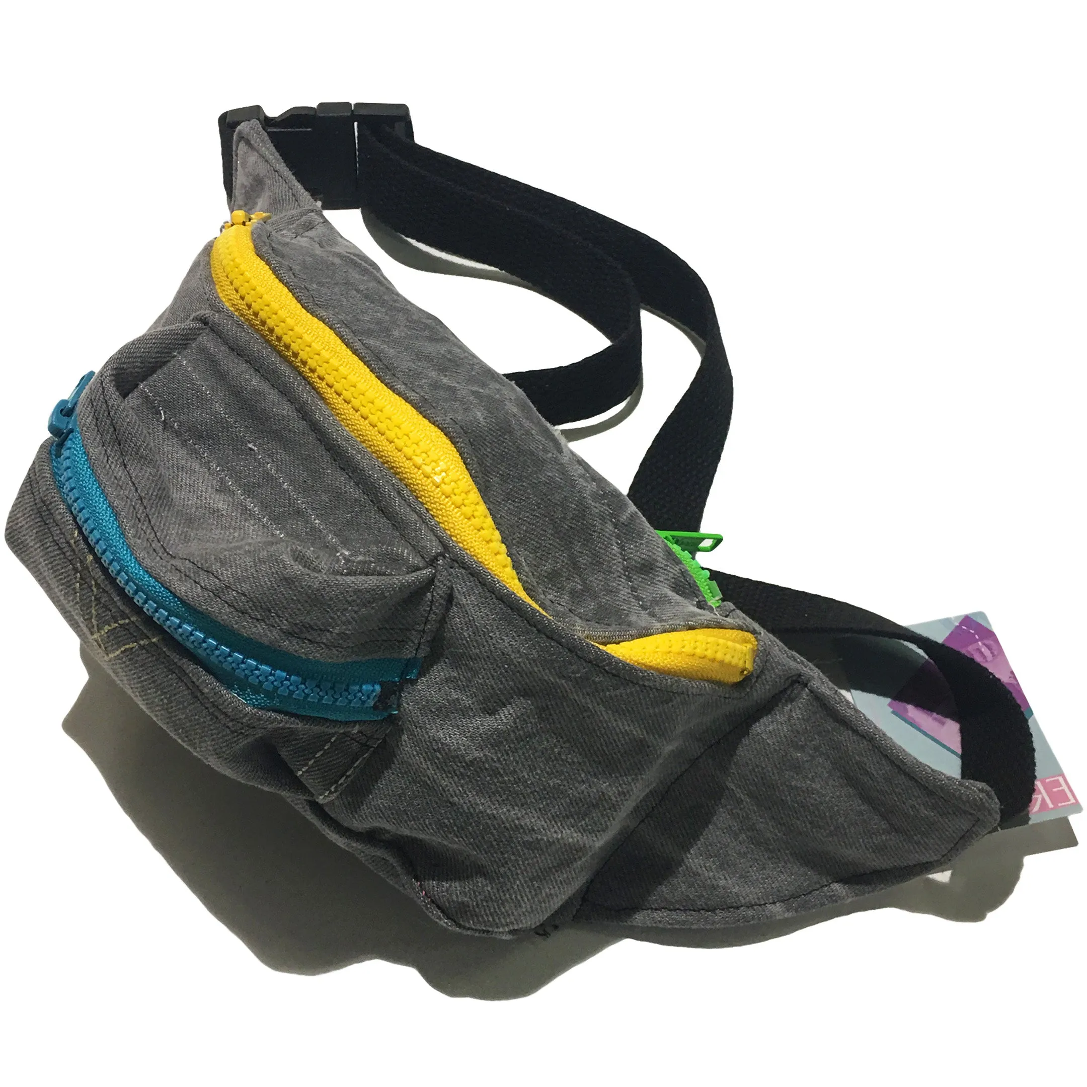 Black Acid Denim Fanny Pack
