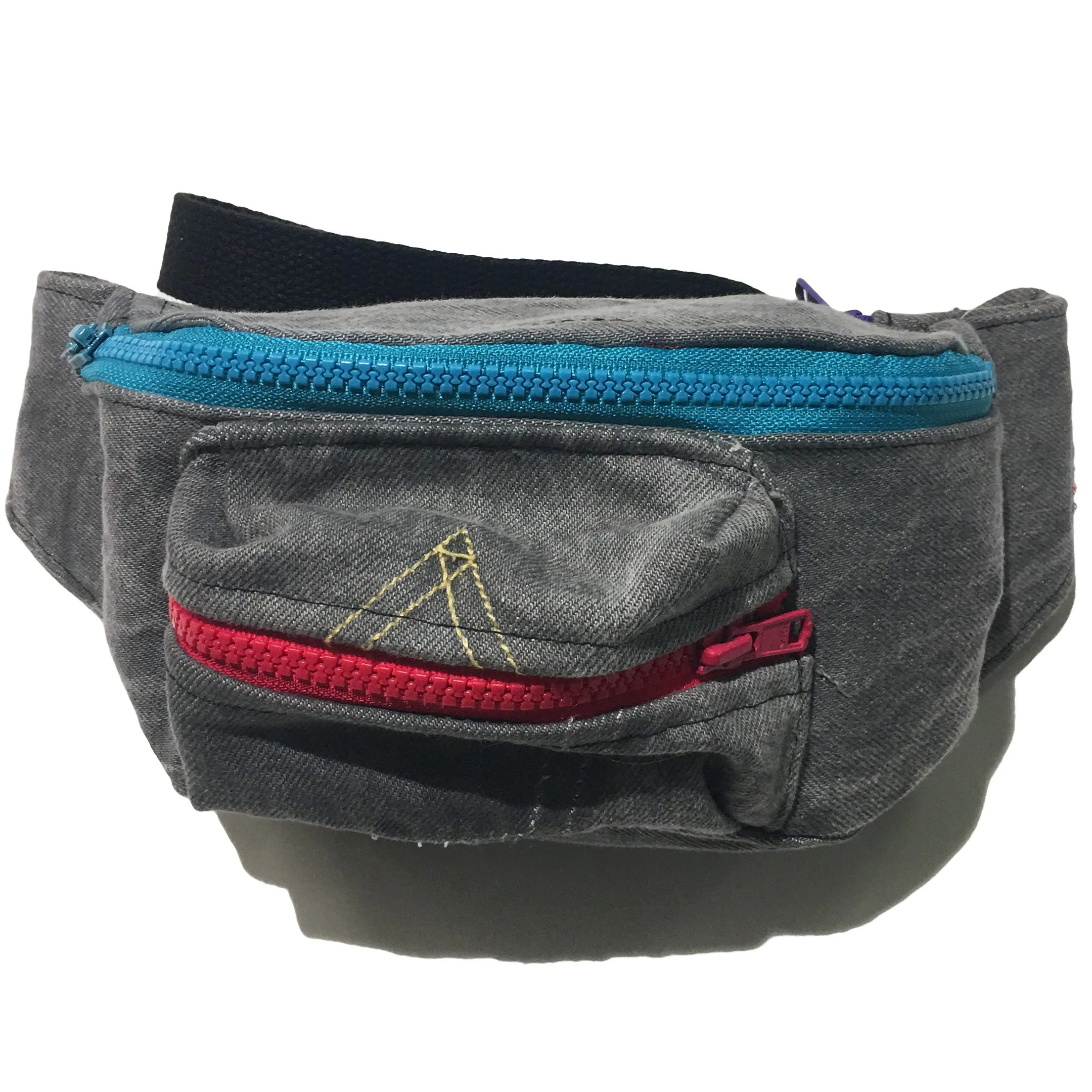 Black Acid Denim Fanny Pack