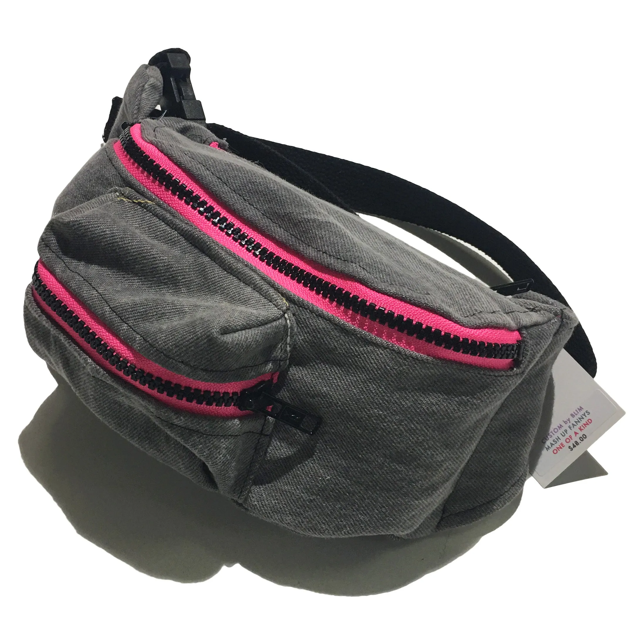 Black Acid Denim Fanny Pack