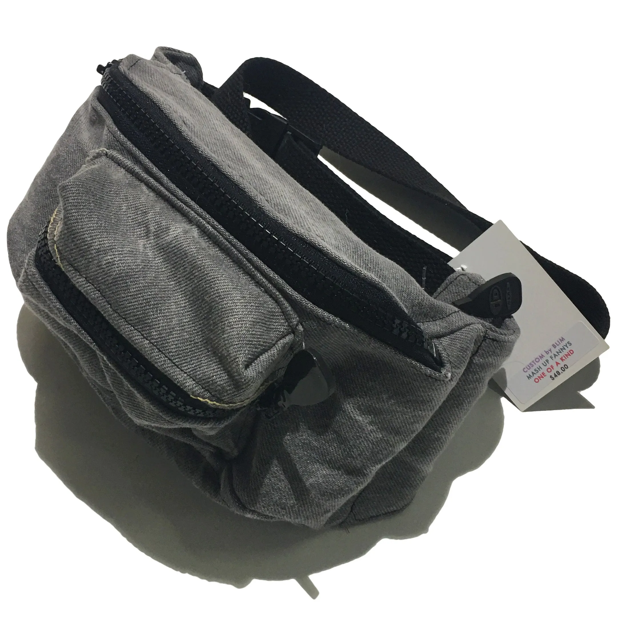 Black Acid Denim Fanny Pack