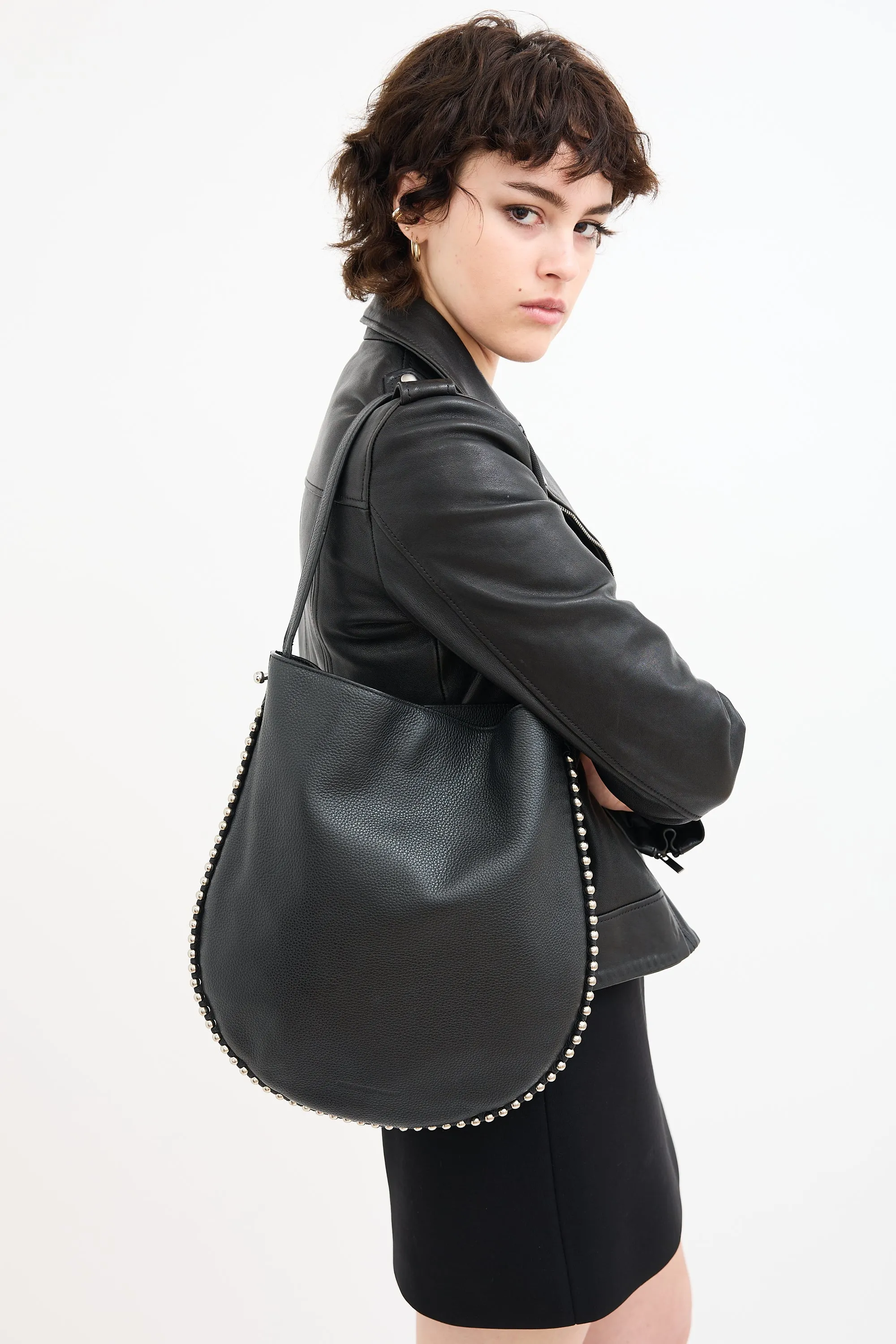 Black Leather Studded Roxy Tote Bag