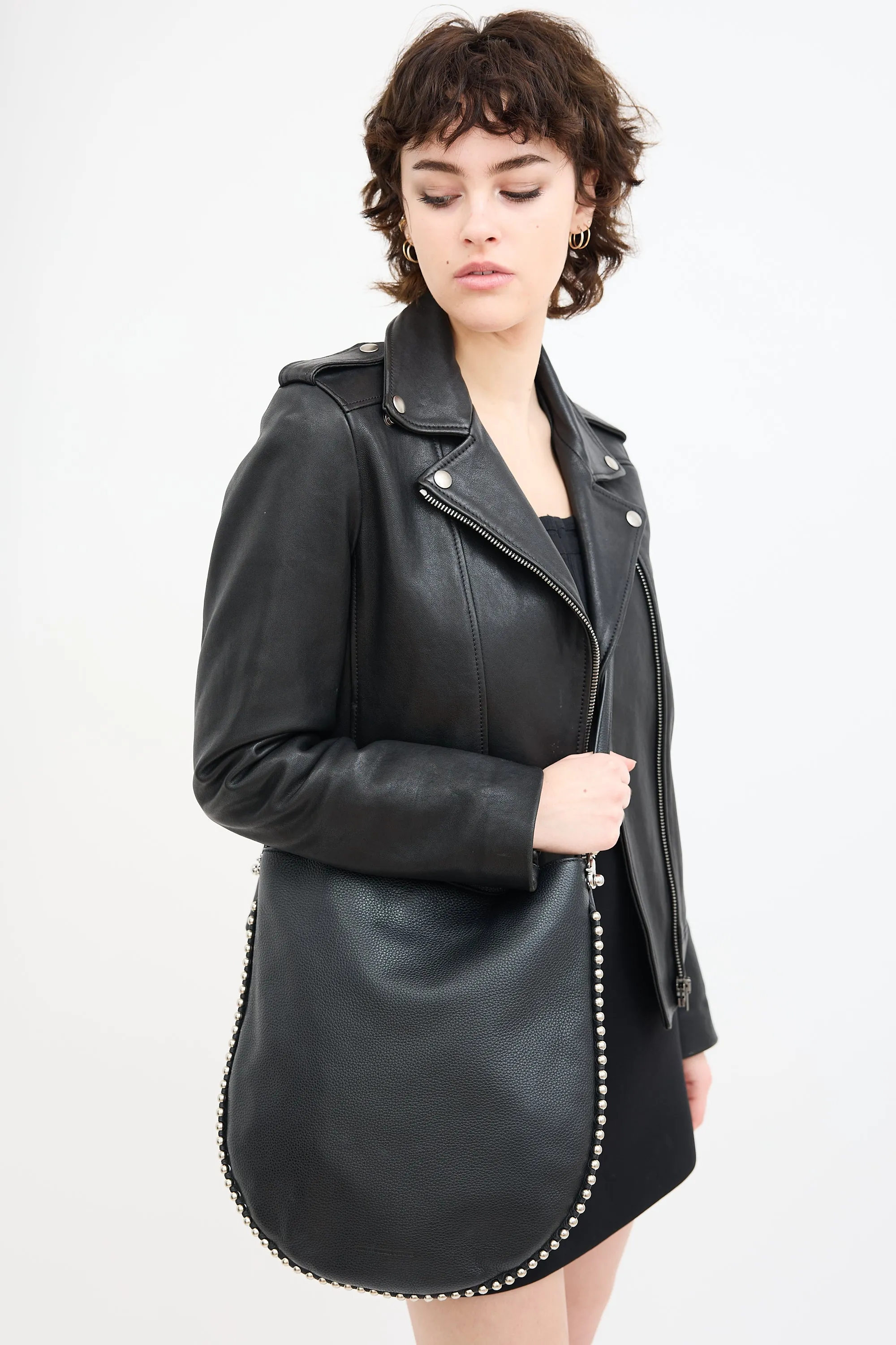 Black Leather Studded Roxy Tote Bag