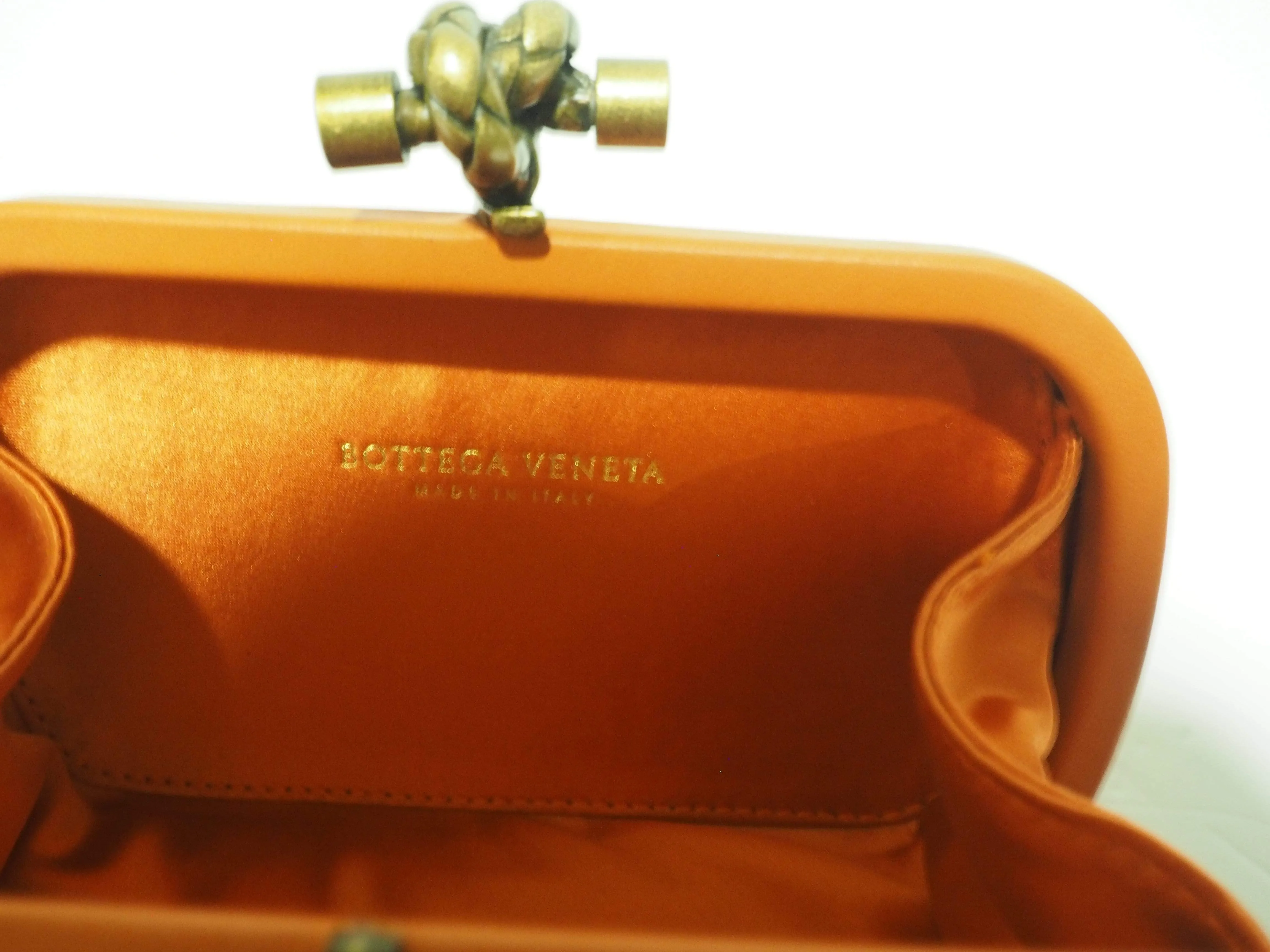 Bottega Veneta Increcciato Knot Clutch Satin Orange --