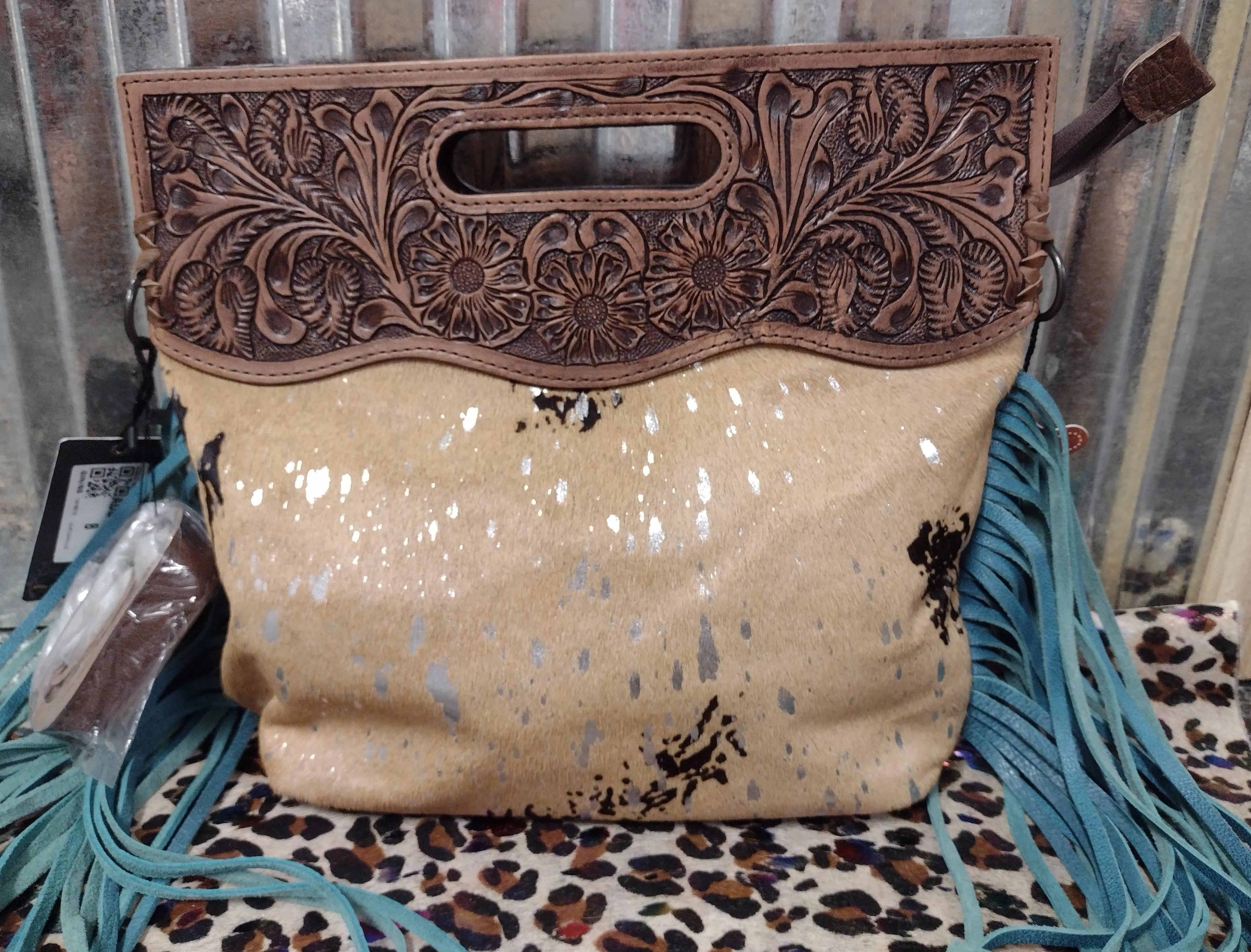 Brown Hide & Turquoise Leather 3 in One