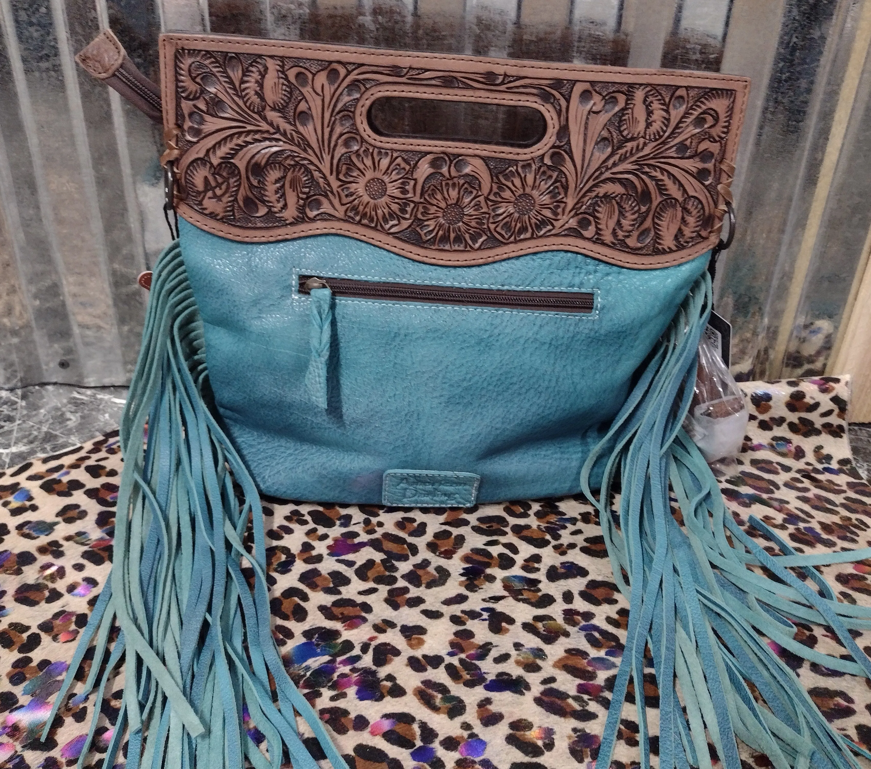 Brown Hide & Turquoise Leather 3 in One