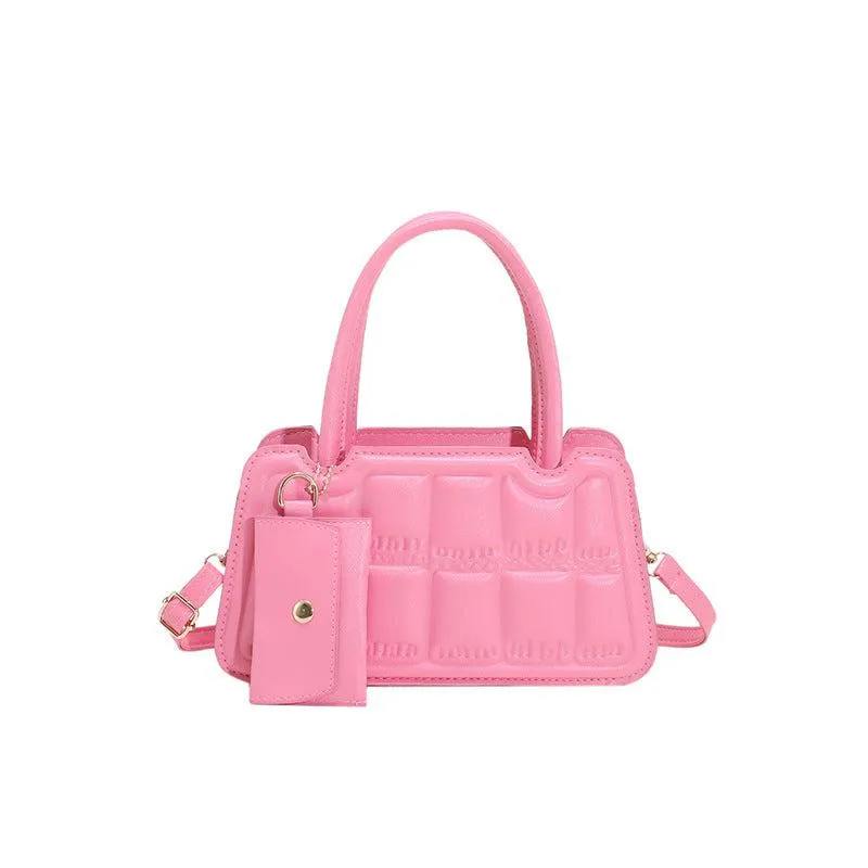Candy Color Shoulder Bag With Small Wallet - 2 Piece Matching Set.