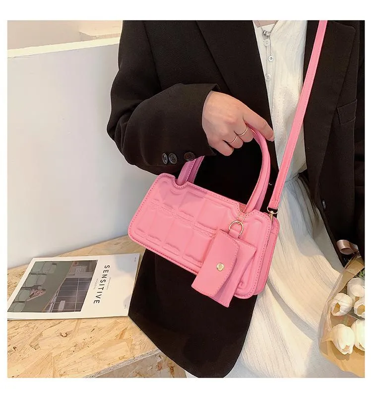 Candy Color Shoulder Bag With Small Wallet - 2 Piece Matching Set.