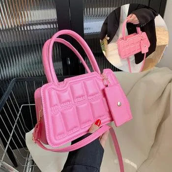 Candy Color Shoulder Bag With Small Wallet - 2 Piece Matching Set.