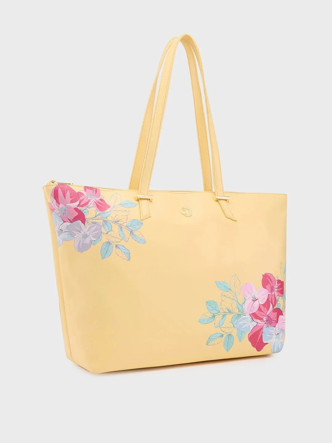Caprese Shanaya Tote Large Printed Womens Office Handbag Yellow
