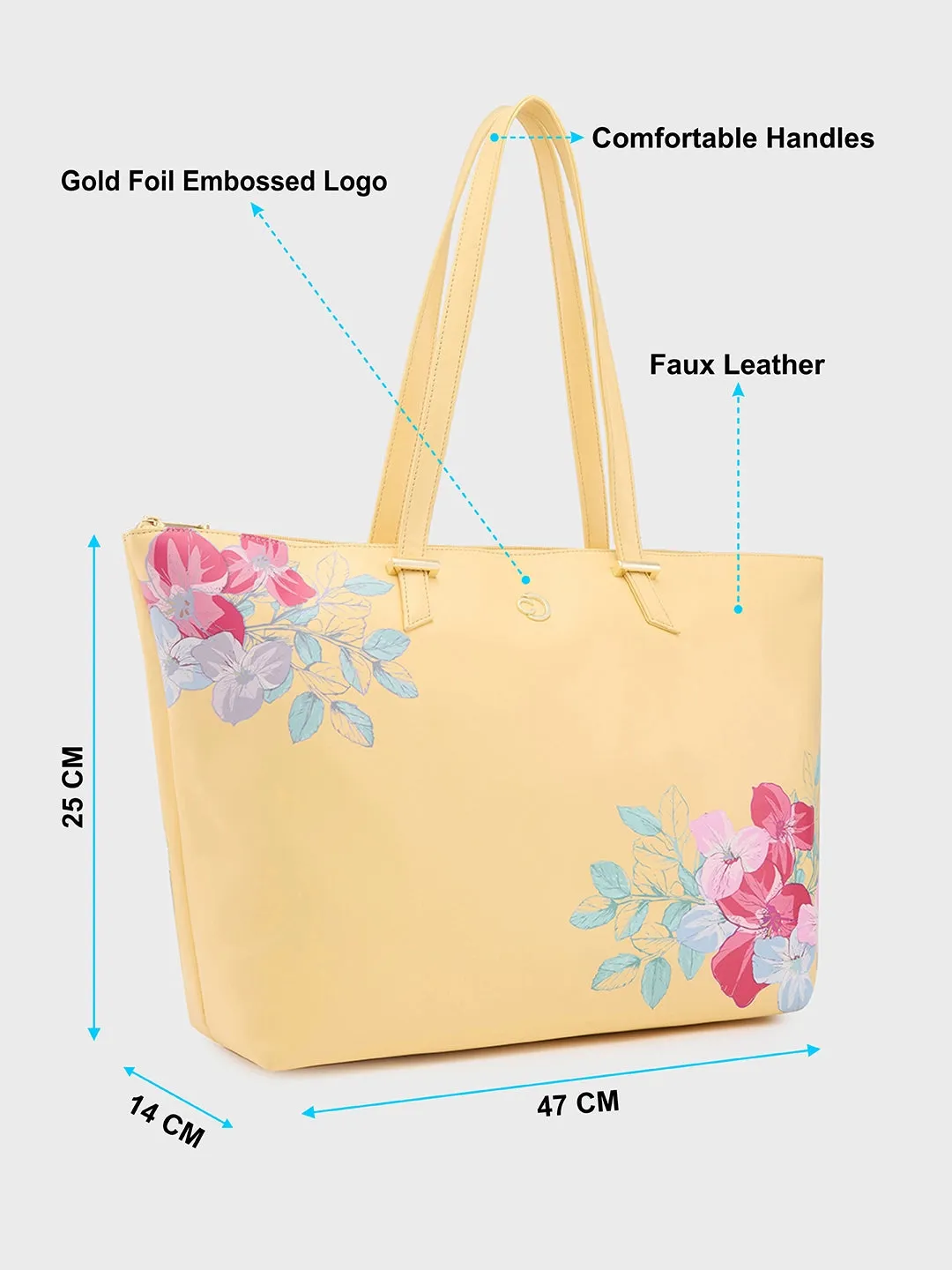 Caprese Shanaya Tote Large Printed Womens Office Handbag Yellow
