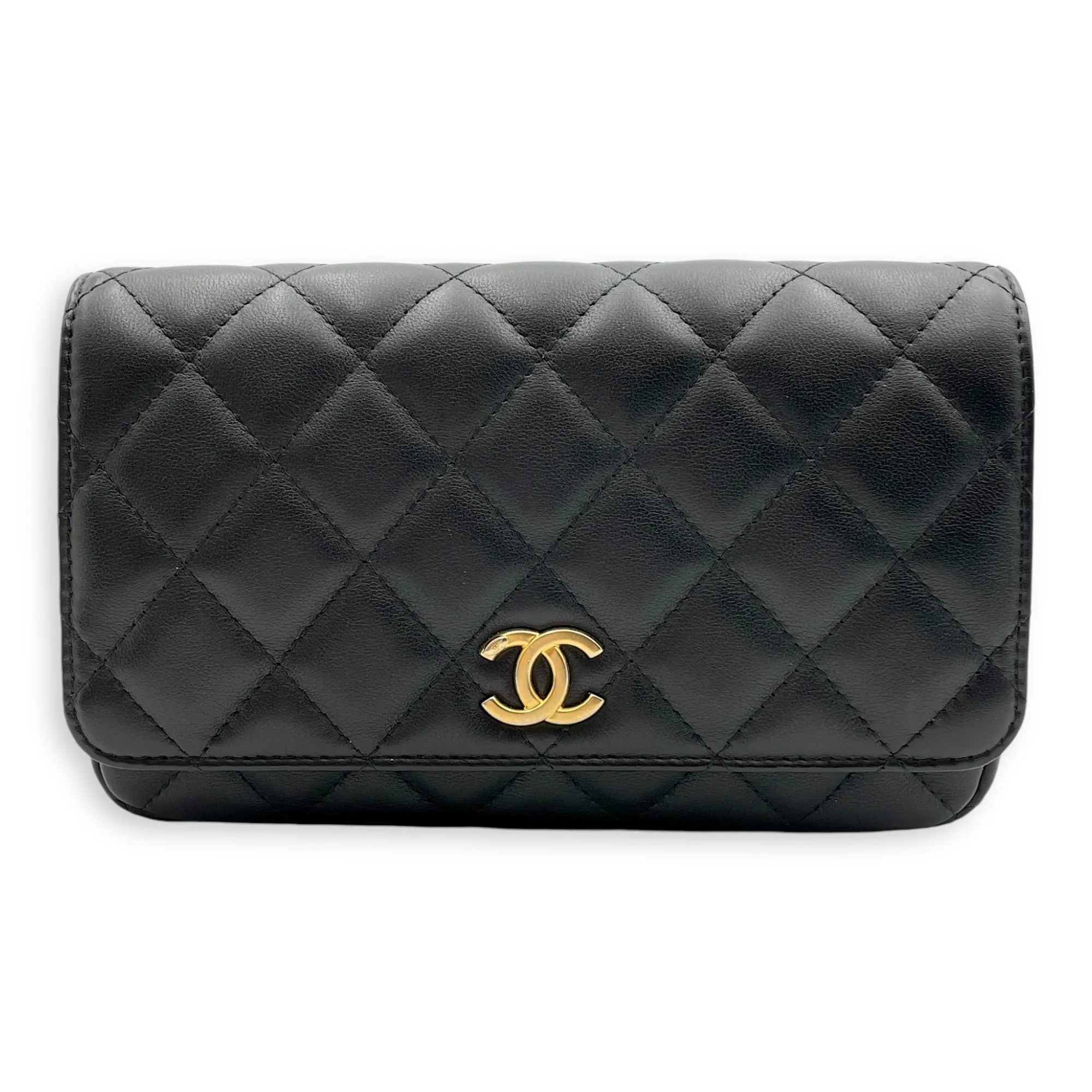 CC Quilt Black Crossbody Bag in Lambskin, Gold hardware