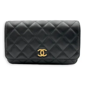 CC Quilt Black Crossbody Bag in Lambskin, Gold hardware
