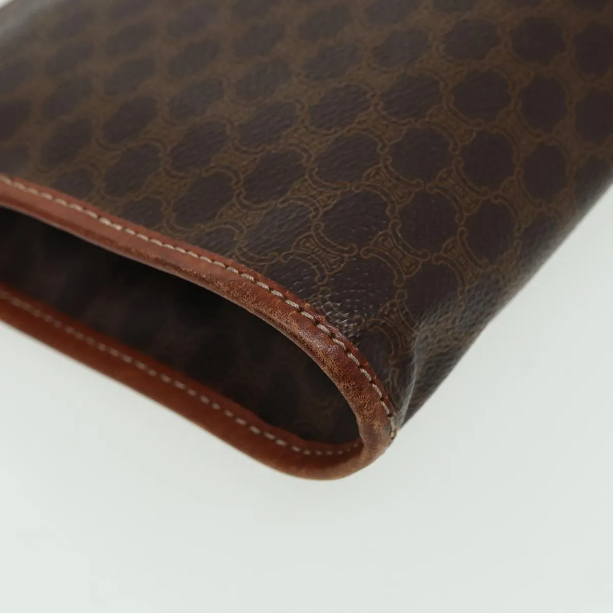 CELINE Macadam Canvas Clutch Bag PVC Leather Brown Auth 81831