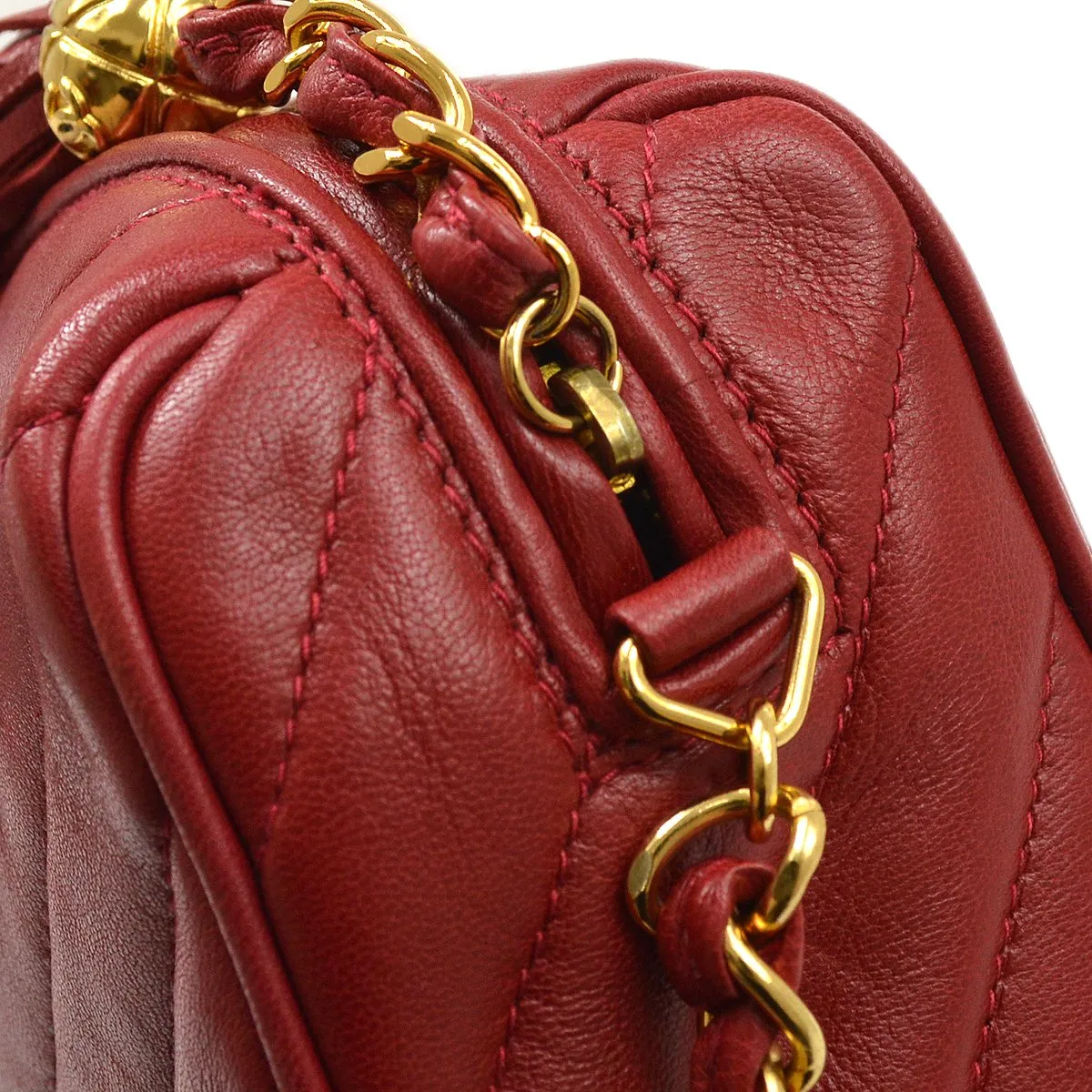 CHANEL 1994-1996 Red Lambskin Quilted Camera Bag Mini 61270