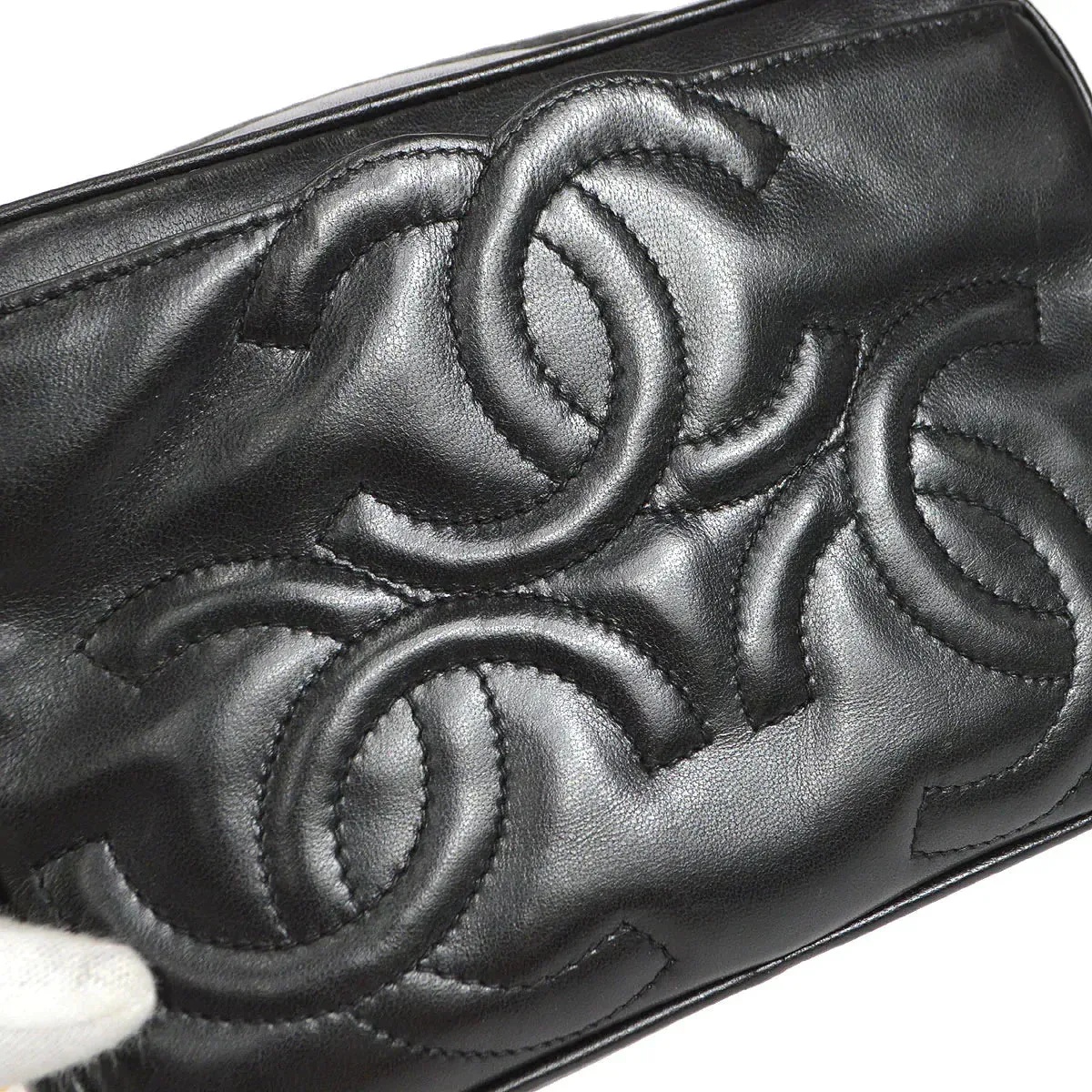 CHANEL 1994-1996 Triple CC Camera Bag Mini Black Lambskin 46417