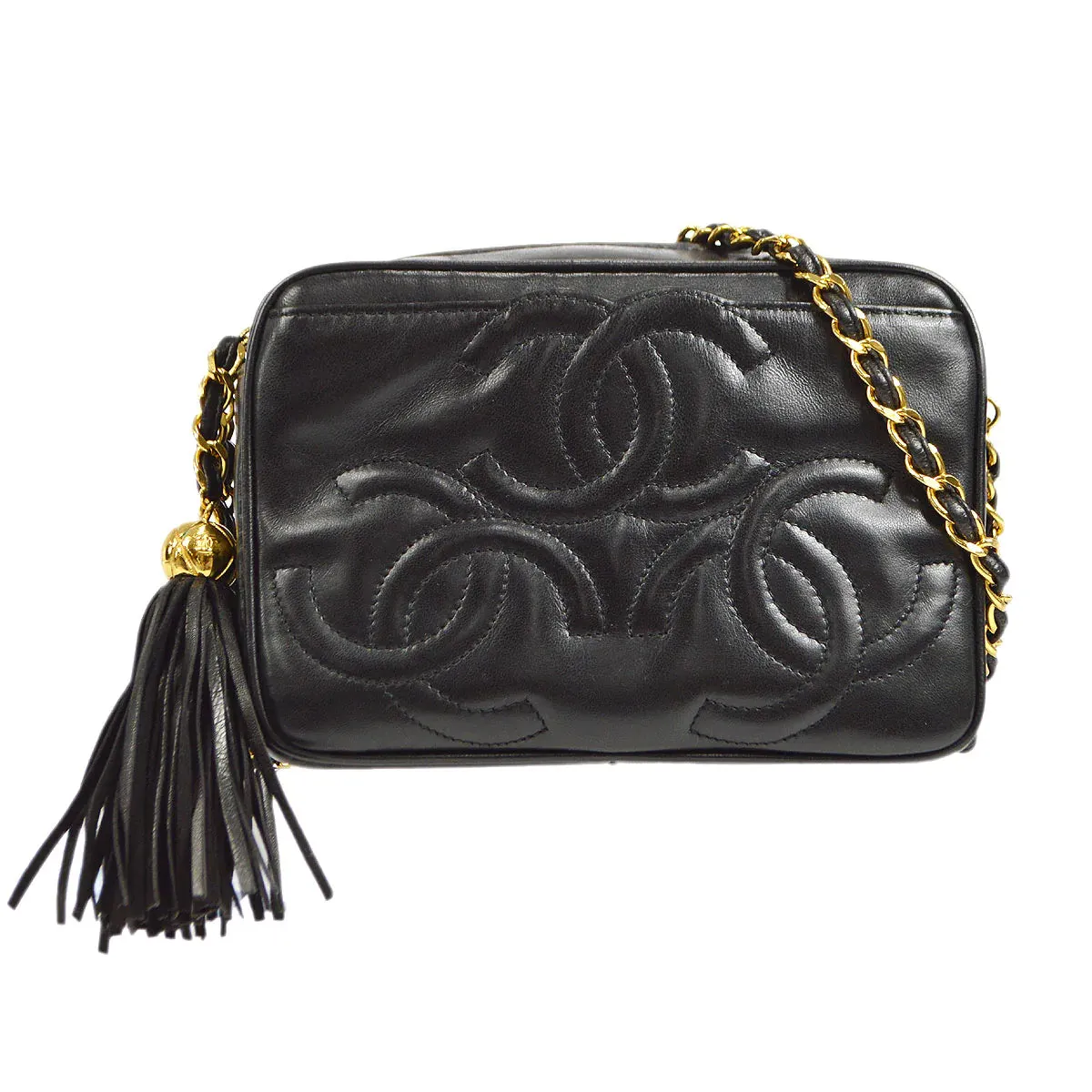 CHANEL 1994-1996 Triple CC Camera Bag Mini Black Lambskin 46417