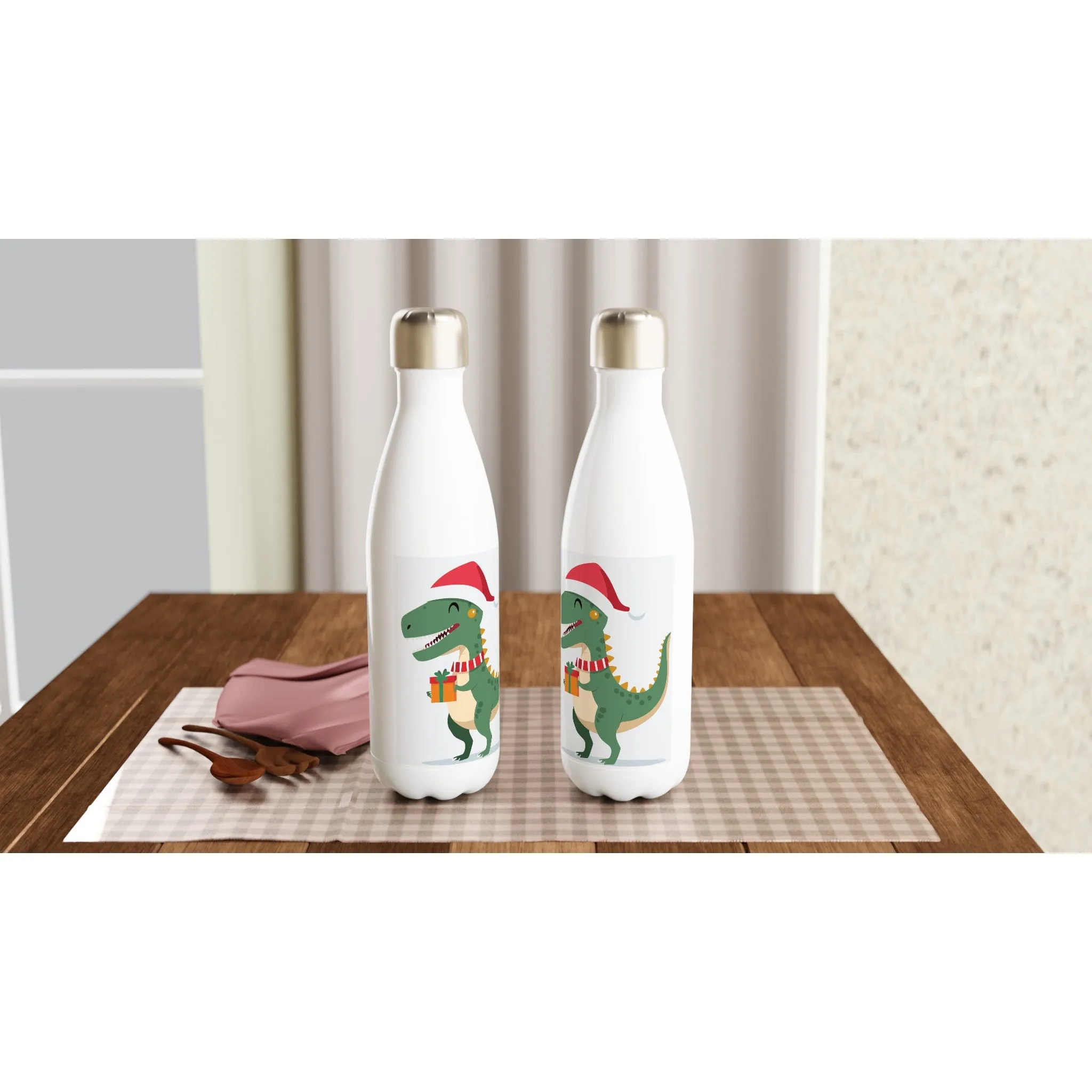 Christmas Tyrannosaurus White 17oz Stainless Steel Water Bottle