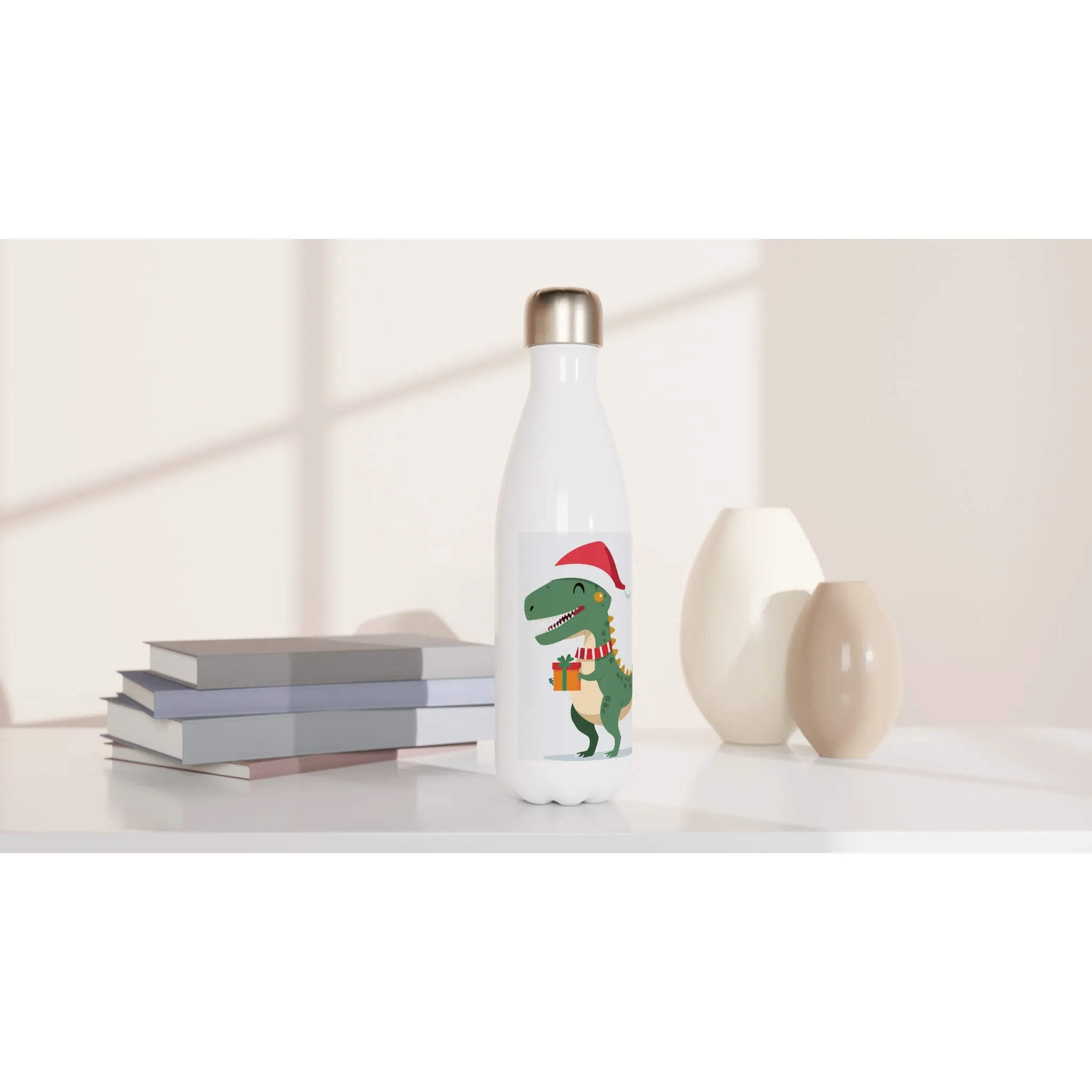 Christmas Tyrannosaurus White 17oz Stainless Steel Water Bottle