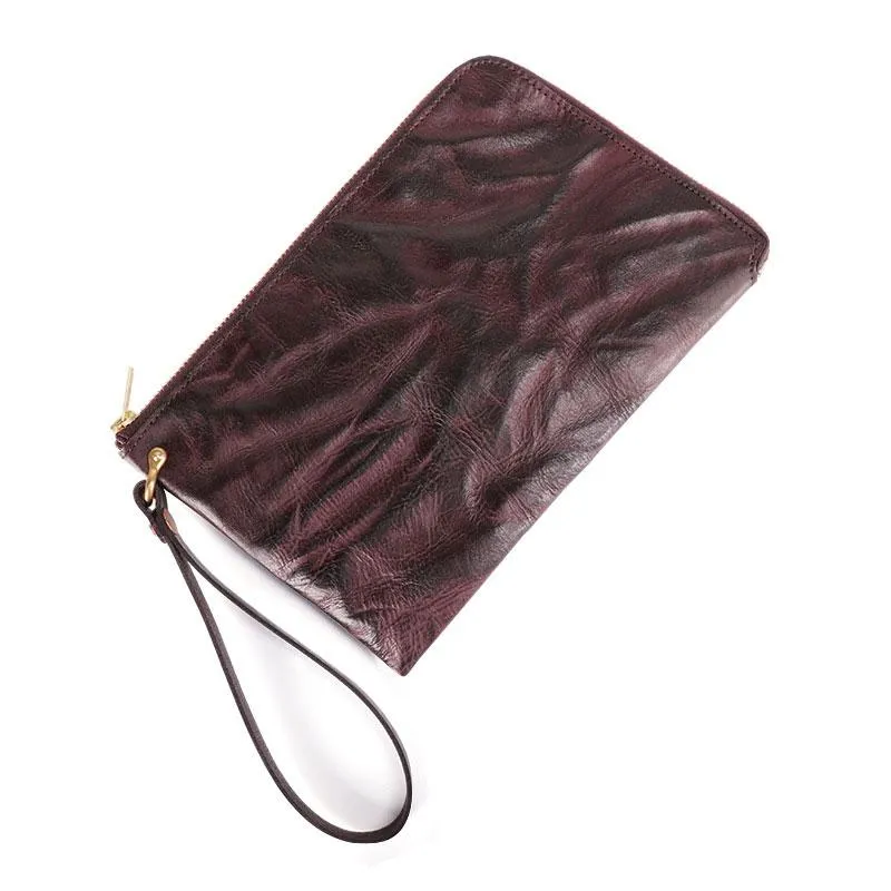 COFFEE Small MENS LEATHER SLIM ZIPPER CLUTCH WRISTLET PURSE BAG CLUTCH BAG FOR MEN