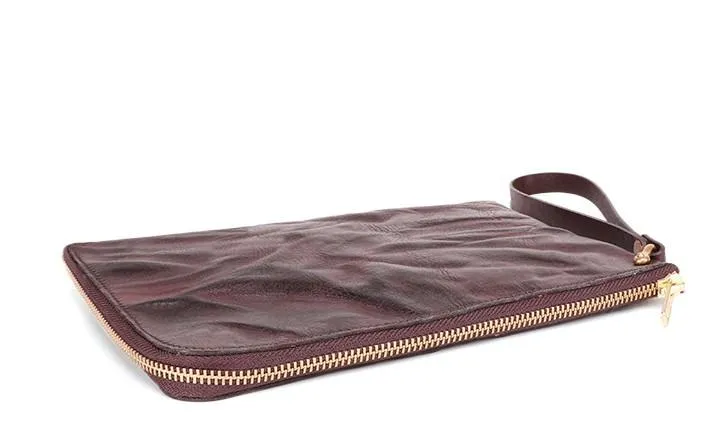 COFFEE Small MENS LEATHER SLIM ZIPPER CLUTCH WRISTLET PURSE BAG CLUTCH BAG FOR MEN