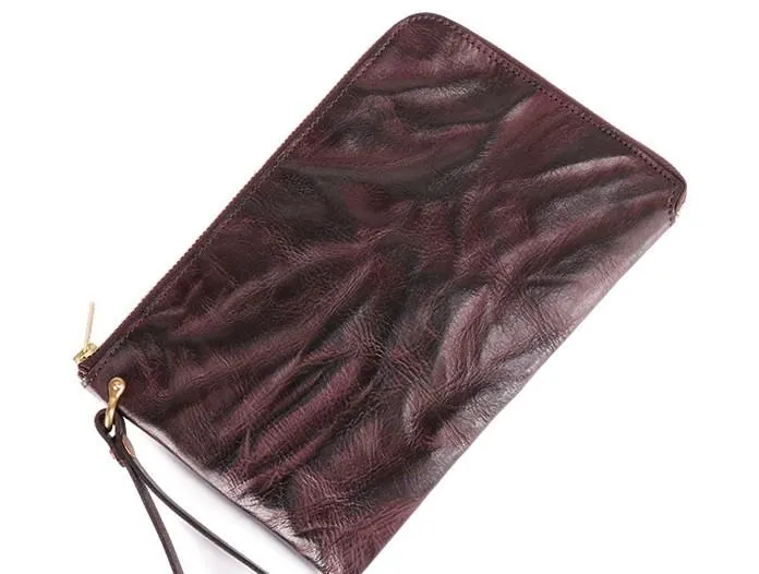 COFFEE Small MENS LEATHER SLIM ZIPPER CLUTCH WRISTLET PURSE BAG CLUTCH BAG FOR MEN