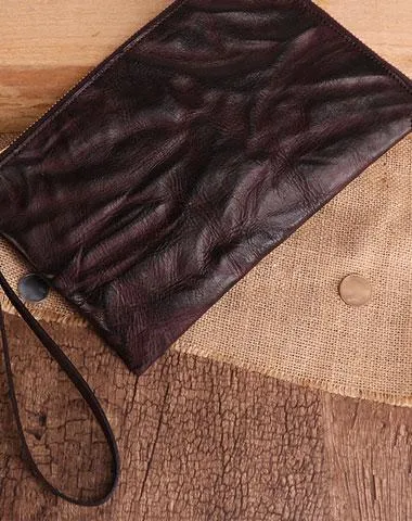 COFFEE Small MENS LEATHER SLIM ZIPPER CLUTCH WRISTLET PURSE BAG CLUTCH BAG FOR MEN