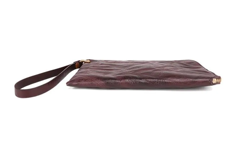 COFFEE Small MENS LEATHER SLIM ZIPPER CLUTCH WRISTLET PURSE BAG CLUTCH BAG FOR MEN