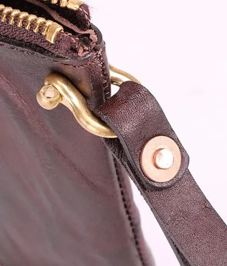 COFFEE Small MENS LEATHER SLIM ZIPPER CLUTCH WRISTLET PURSE BAG CLUTCH BAG FOR MEN