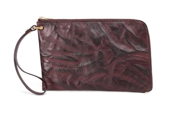 COFFEE Small MENS LEATHER SLIM ZIPPER CLUTCH WRISTLET PURSE BAG CLUTCH BAG FOR MEN