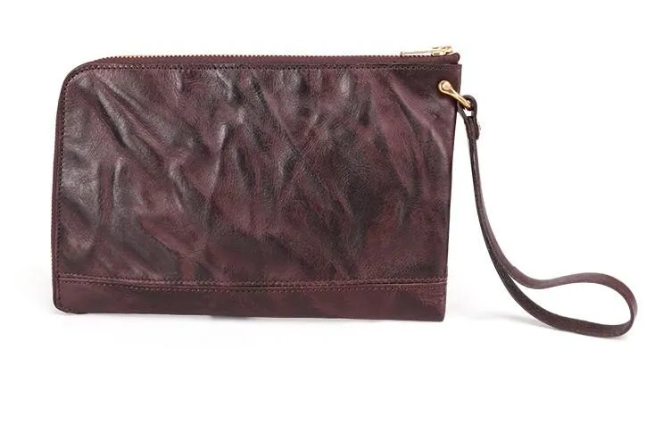 COFFEE Small MENS LEATHER SLIM ZIPPER CLUTCH WRISTLET PURSE BAG CLUTCH BAG FOR MEN