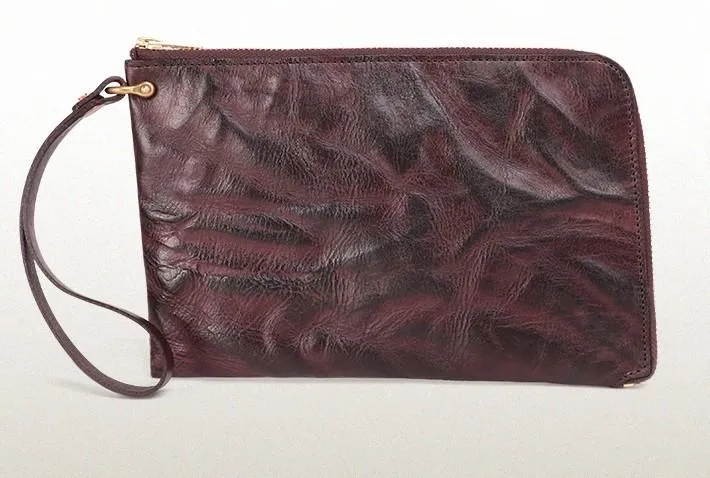COFFEE Small MENS LEATHER SLIM ZIPPER CLUTCH WRISTLET PURSE BAG CLUTCH BAG FOR MEN