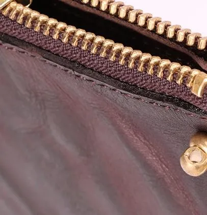 COFFEE Small MENS LEATHER SLIM ZIPPER CLUTCH WRISTLET PURSE BAG CLUTCH BAG FOR MEN