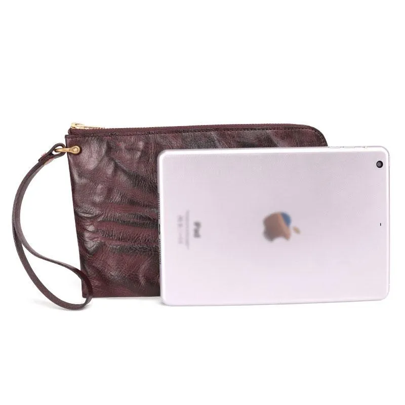 COFFEE Small MENS LEATHER SLIM ZIPPER CLUTCH WRISTLET PURSE BAG CLUTCH BAG FOR MEN